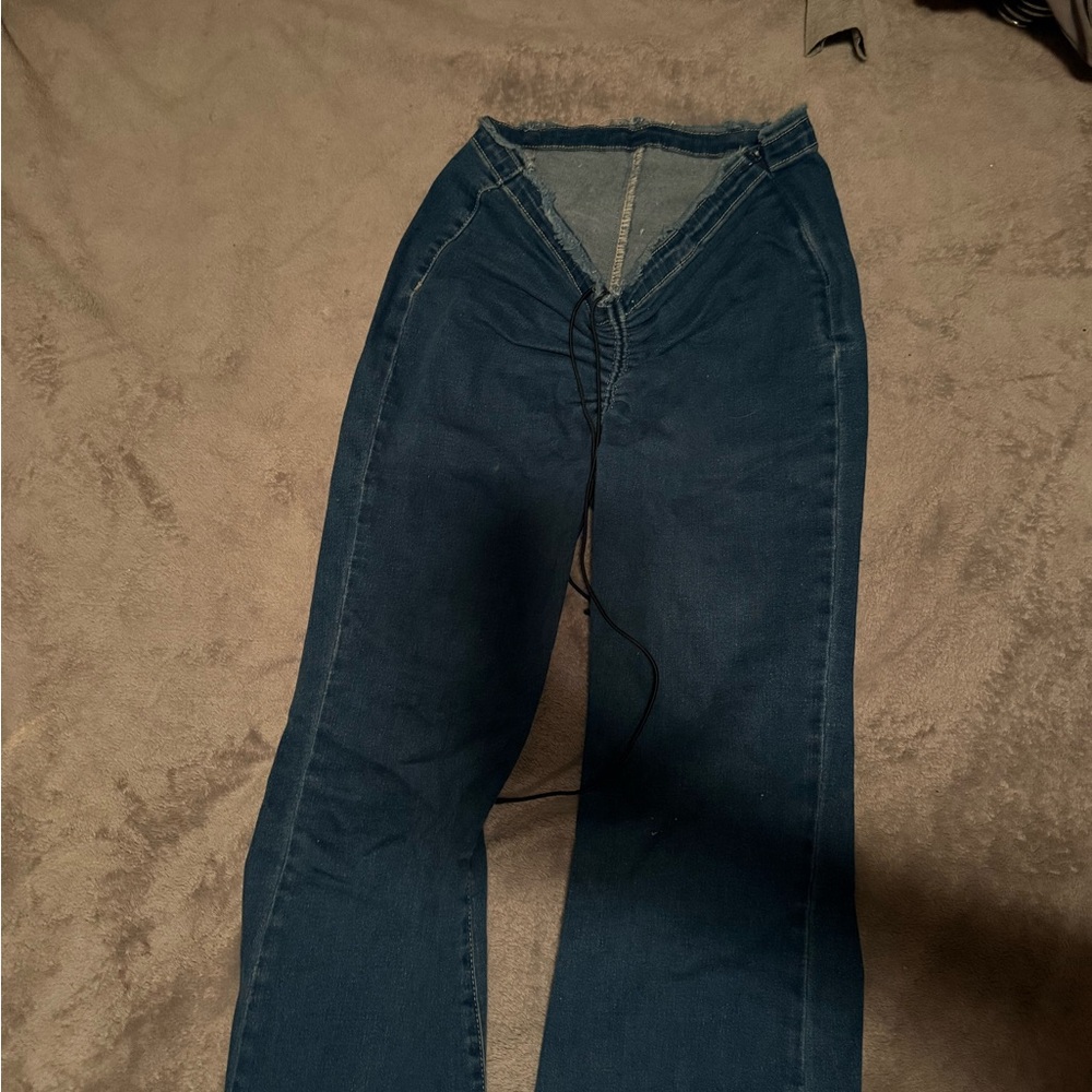 SHEIN Dark Blue Wide Leg Jeans